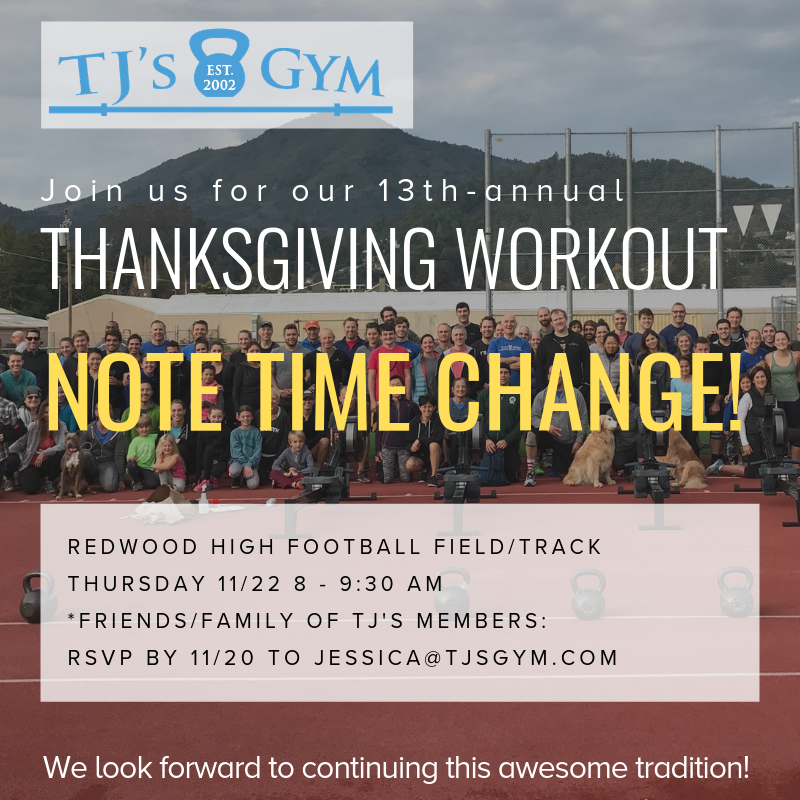 This is our favorite workout every year! We hope to see you all out there on Thanksgiving morning! Waiver link - https://www.waiverking.com/linkpage/TJsGym