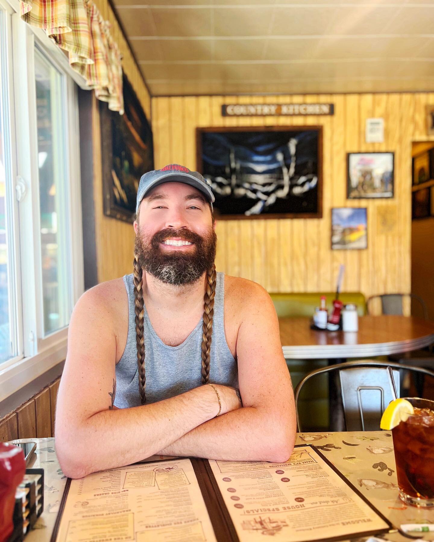 Just my happy man at his favorite breakfast spot 💛