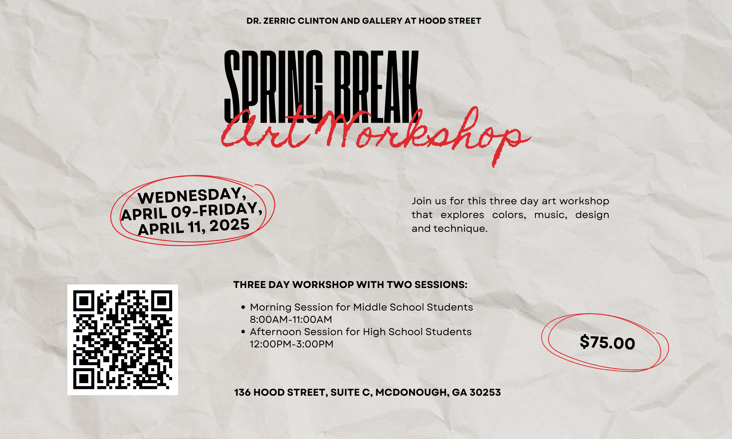 Spring Break Art Workshop 8:00AM-11:00AM
