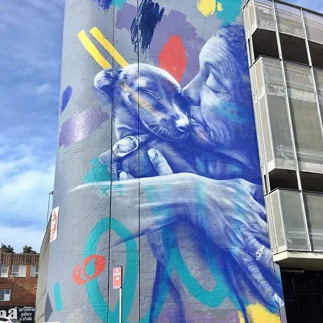 Seeya Wendy &amp; Lou-Lou 😢. Sadly my mural of local homeless woman, Wendy her doggo Lou-Lou had to be painted over recently due to some structural maintenance to the car park. So unfortunate but I&rsquo;m happy it existed for a couple of years at least! 💘