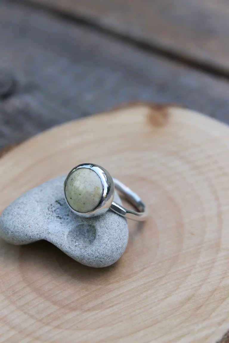 sandy green dome bezel ring.webp