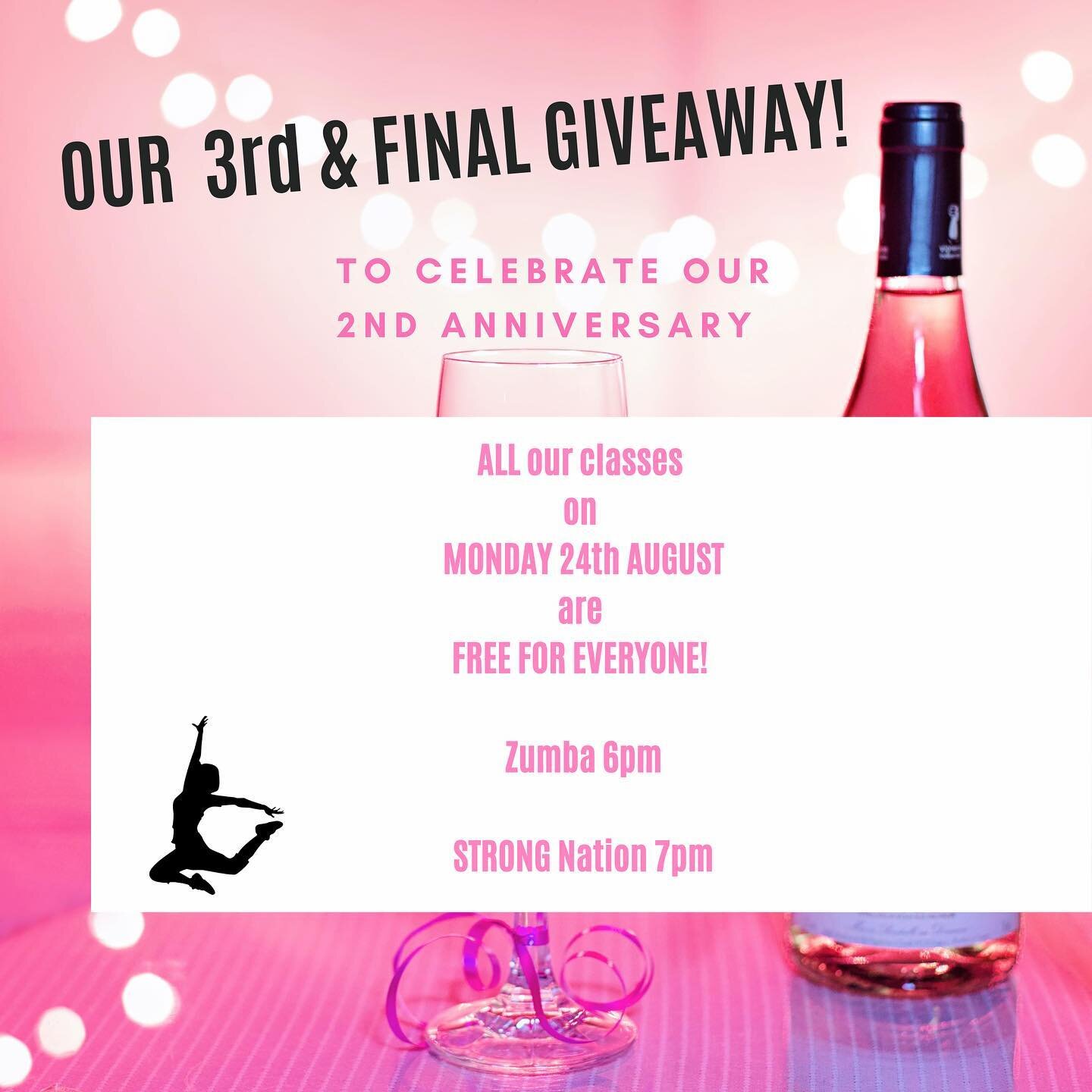 🌟🌟 OUR 3rd and FINAL GIVEAWAY 🌟🌟

To celebrate our 2nd Anniversary I would like to offer our Monday Classes, FREE, to everyone! 

This is your chance to try an online fitness class from the comfort of your own home. There is no one else in the ro