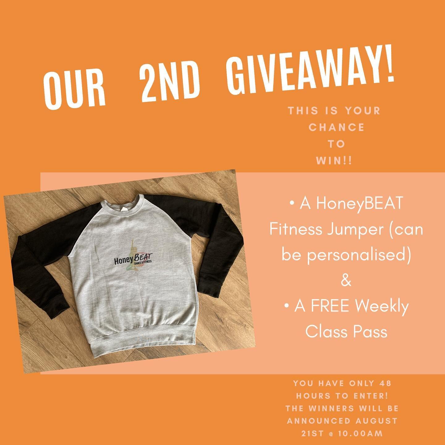 🌟 OUR 2nd GIVEAWAY IS HERE 🌟🌟

One winner will win:
&bull; A HoneyBEAT Fitness Jumper
(You have a choice to personalise)
Sizes S, M, L, XL
&bull; A FREE Weekly Class Pass 

To enter via our Facebook page ONLY(link in bio) and do the following:
* L