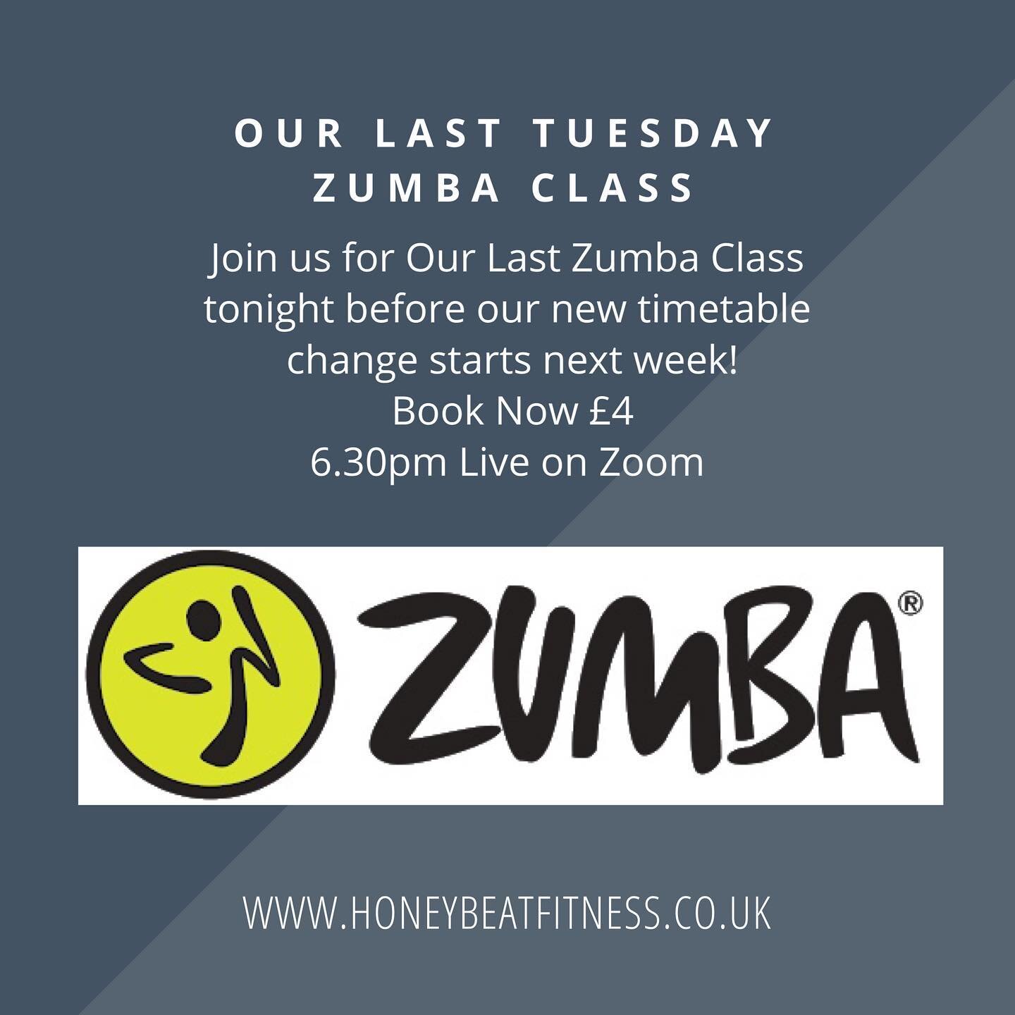 🌟 OUR LAST TUESDAY NIGHT ZUMBA 🌟

Join us tonight for our last Tuesday night Zumba at 6.30pm.
Starting from next week, Barre Fitness will replace Tuesday nights Zumba at 6.30pm.

Don&rsquo;t forget only &pound;4 per class unless it&rsquo;s your 1st