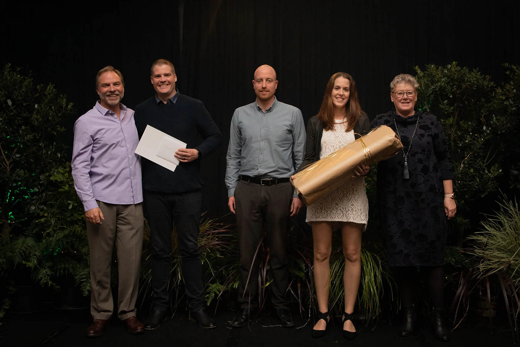 Pukekohe Cart for Outstanding Customer Service - From left to right - Director Jol Glover, Cart Owner Jono Ziesler, Goodman Feilder Rep Luke Donaldson, Cart Owner Sarah Ziesler and Director Donna Ferrall.