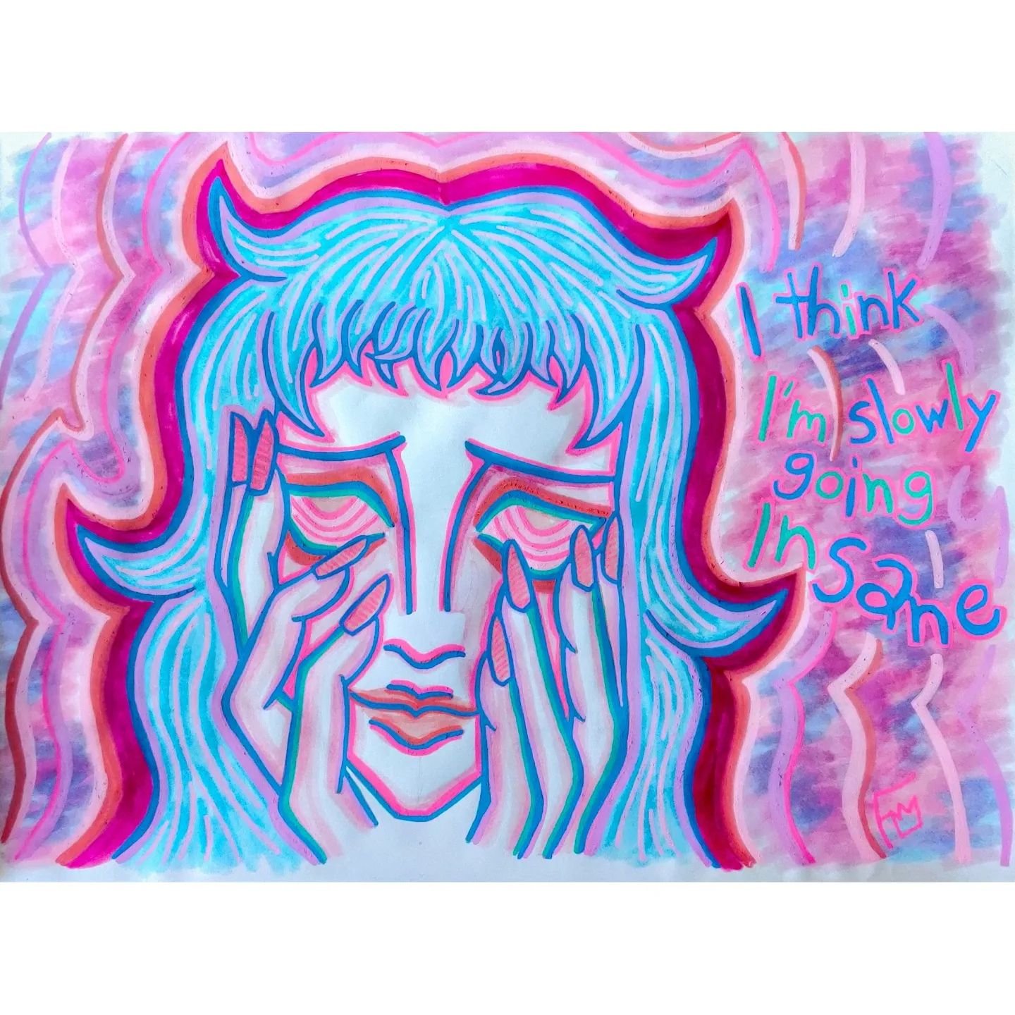 Insanity//madness 💔
.
This may be one of my favourite art pieces I've done recently 😌 I also tried out only using my watercolor markers and posca markers instead of doing my usual black lineart, I quite like the outcome.
.
.
.
.
.
#artoninstagram #