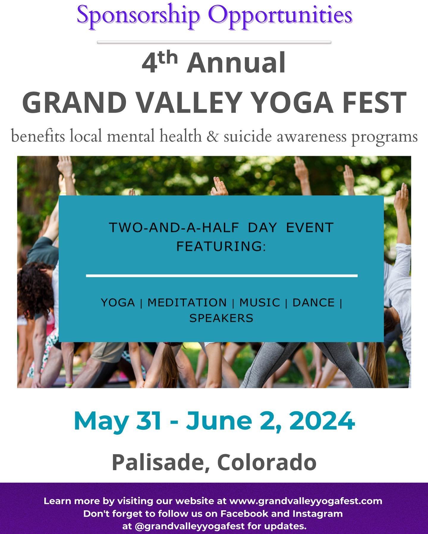 Are you, your employer/business or someone you know interested in being a Sponsor for the Grand Valley Yoga Fest? 🧘🏽&zwj;♀️🤸🏼&zwj;♀️

We are still looking for sponsors or vendors for 2024. Our sponsors are invaluable to our mission. We couldn&rsq