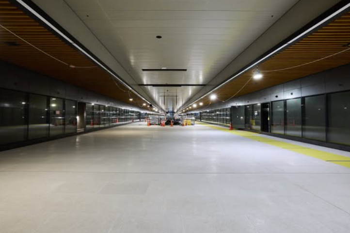 White terrazzo tiles At Aotea Train Station