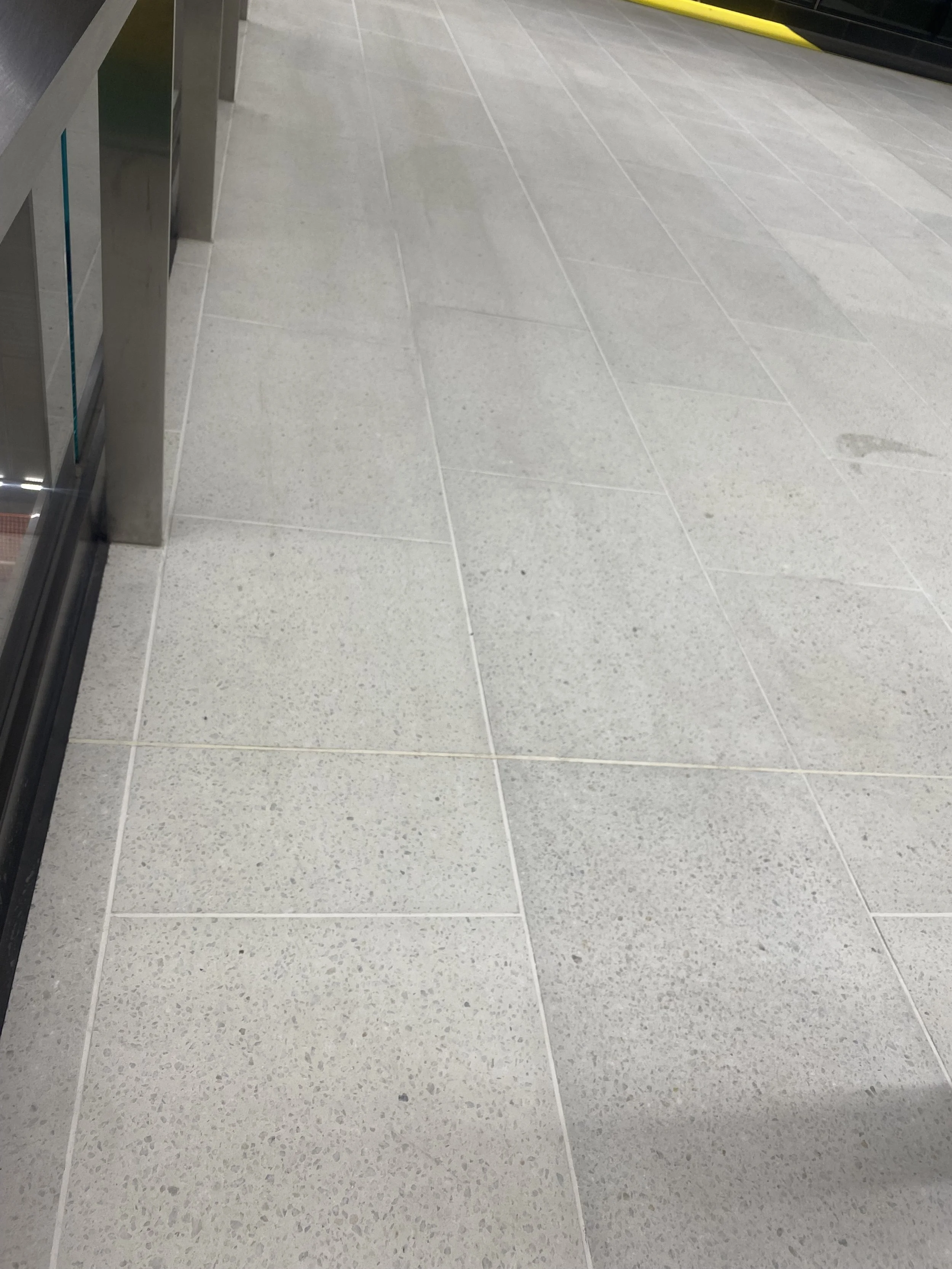 600 x 900 White terrazzo tiles Te Waihorotou Train station Auckland