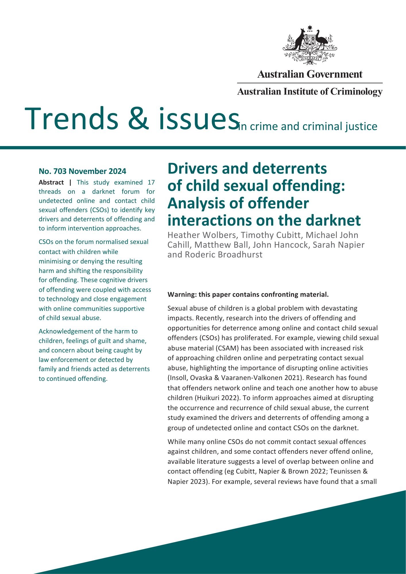 Drivers and deterrents of child sexual offending: Analysis of offender ...