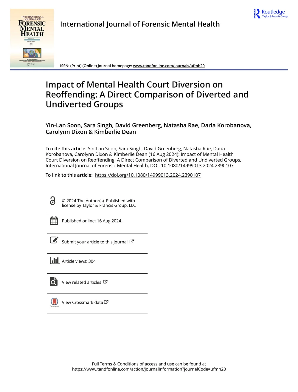 Impact of Mental Health Court Diversion on Reoffending: A Direct ...