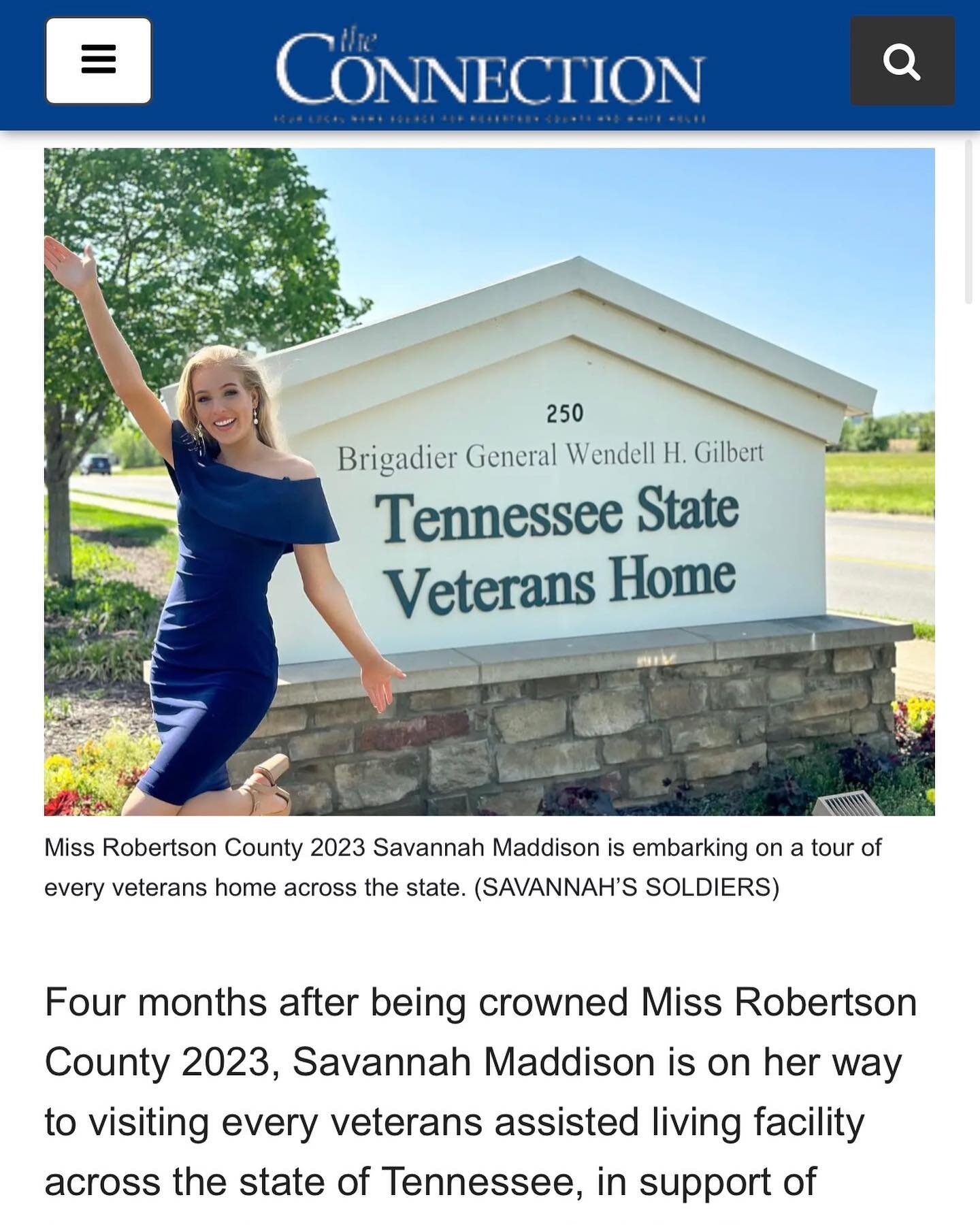 Thank you Robertson County Connection for publishing this interview! So excited to continue our work with TN, AL, and KY Veterans this month!💙 #savannahssoldiers #savannahmaddison #veteransupport
