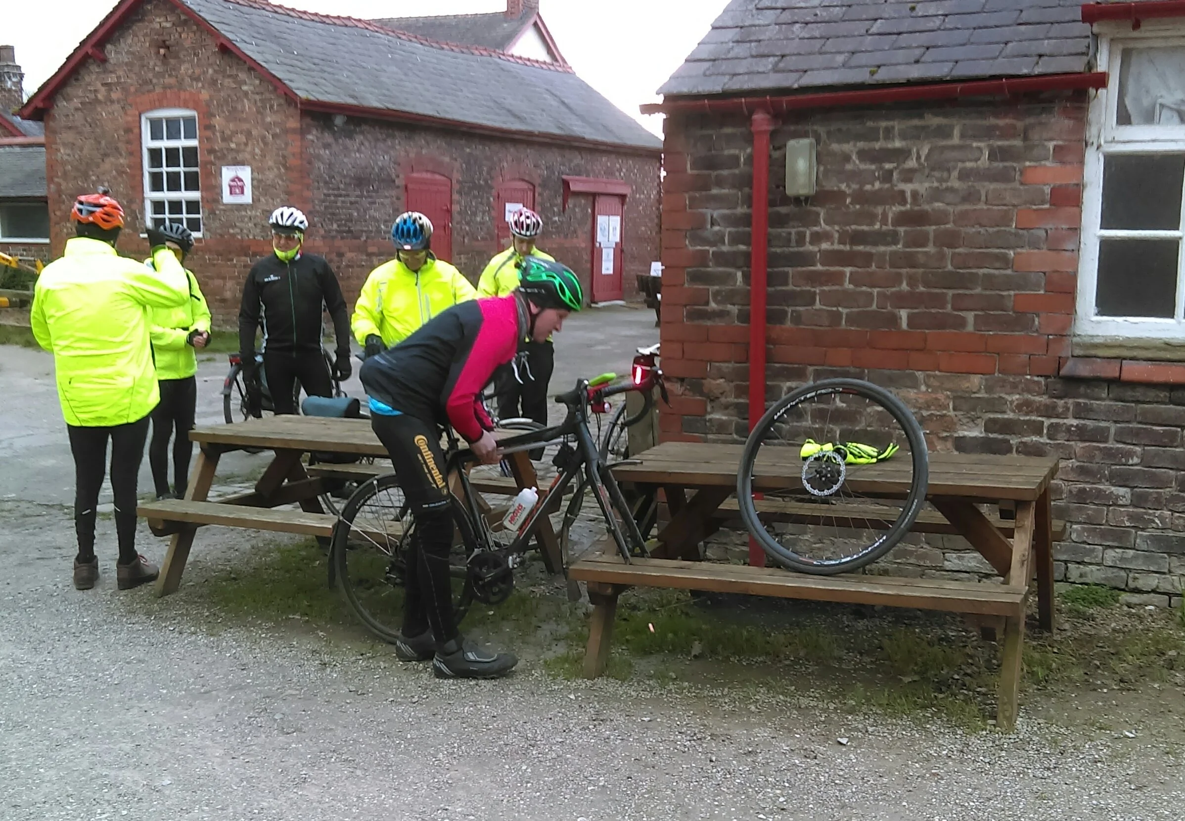 Action shot of Phil fixing his puncture!