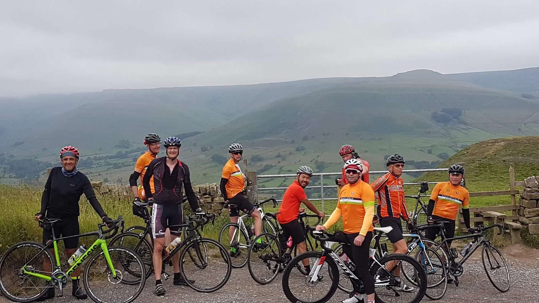 Summit of Mam Nick, the easy way (we were about to descend it). Craig, Steve, James, Russell, Bennet, Richard, Simon, John, Mike.