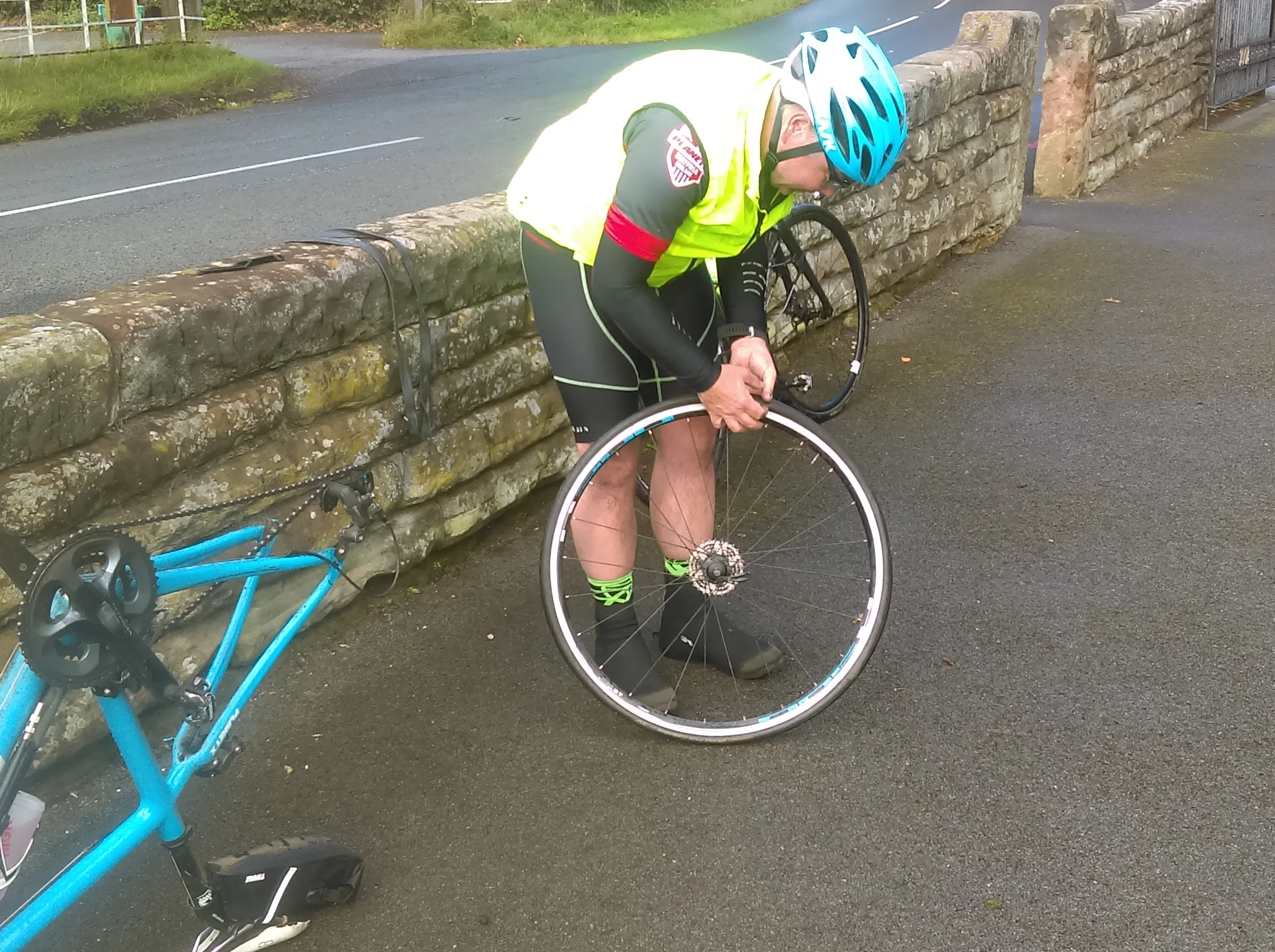 Mark tackling the puncture