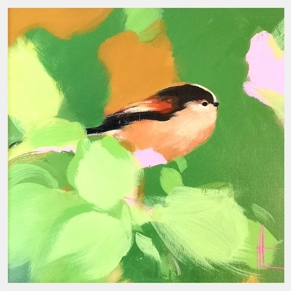 Long Tailed Tit in Greens Ochre and Pink.jpg