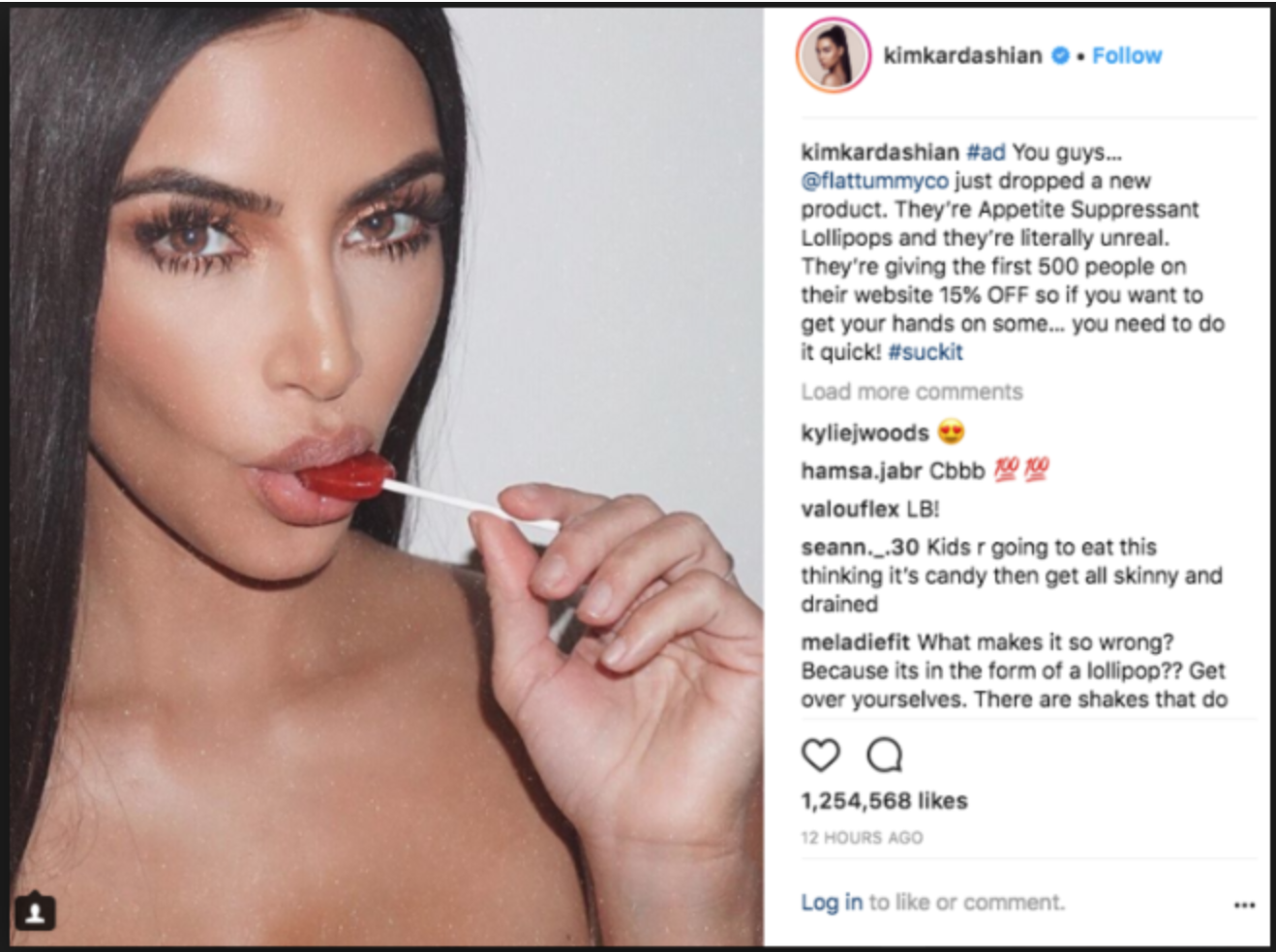 One of the more immoral of human influencer outputs - Kim Kardashian advertising an appetite suppression lollipop - what a lovely thing to do when we have so many serious body image issues, I wonder what her motivation was?