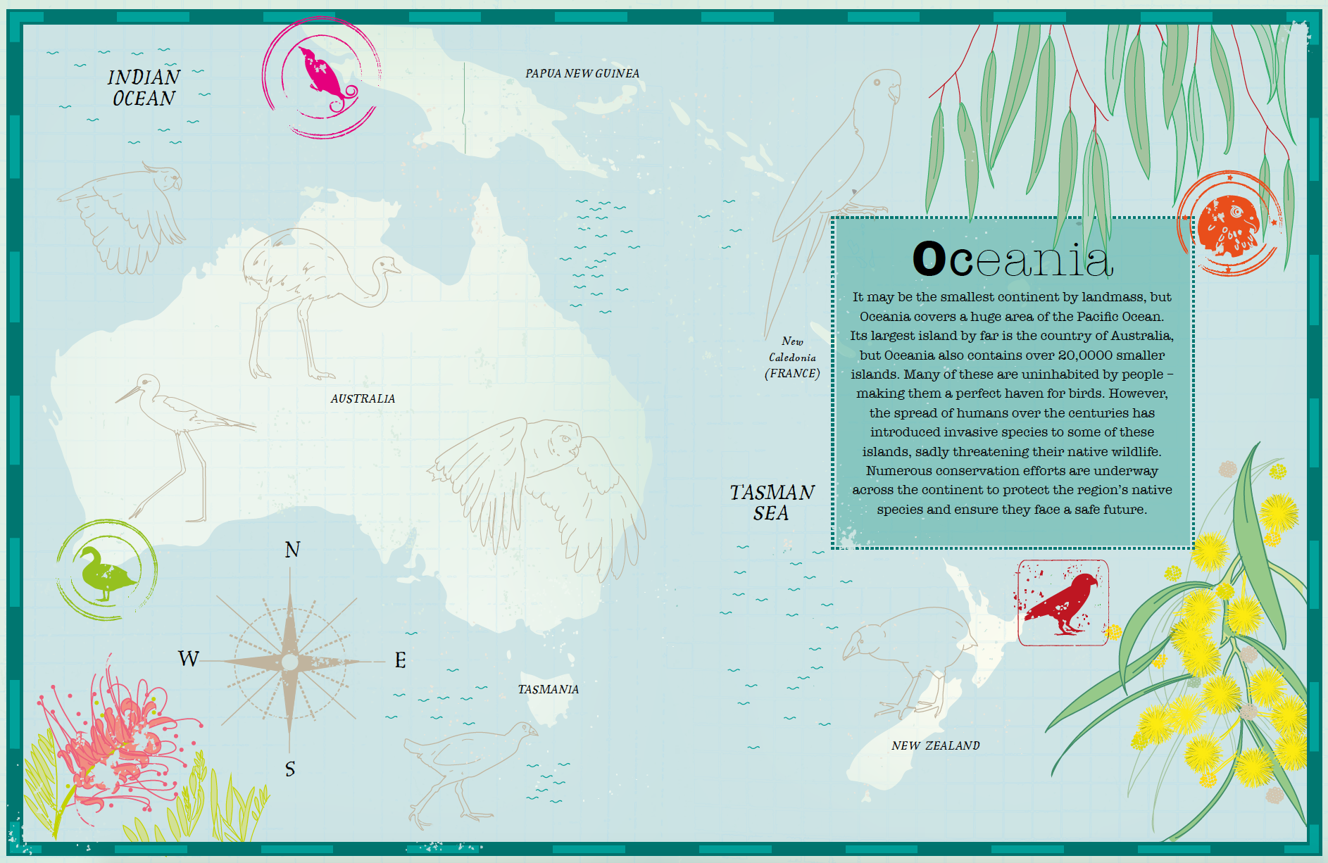 All 7 continents are explored, with a map at the beginning of each continent chapter