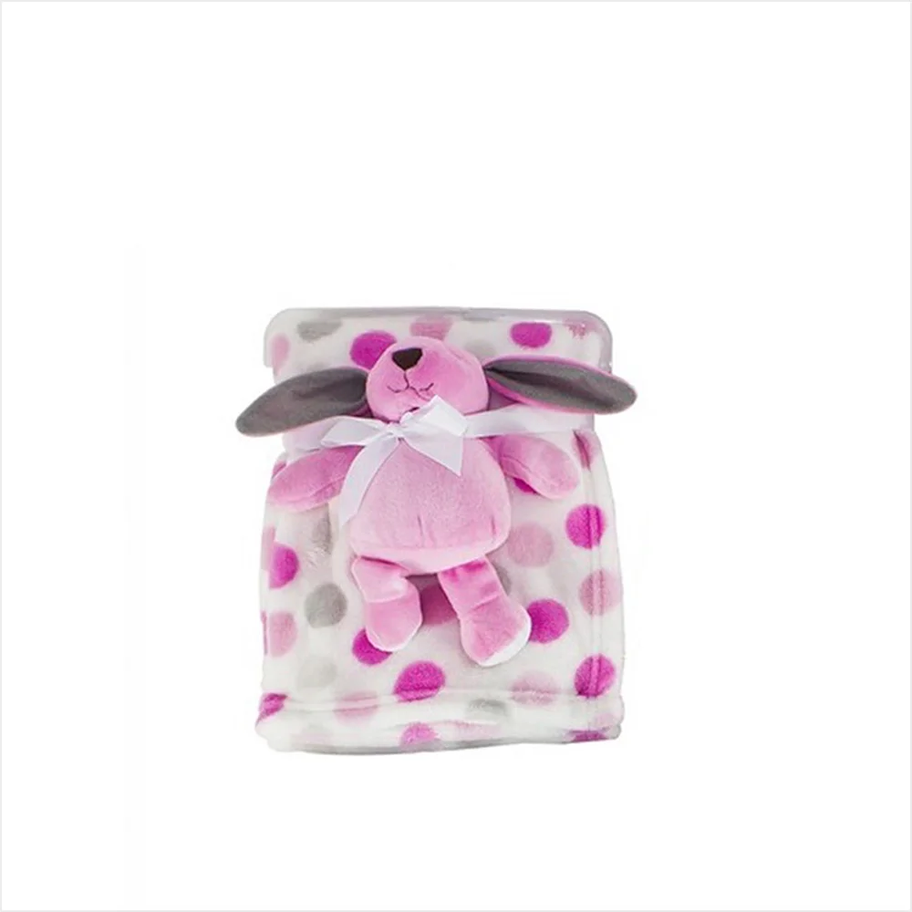 Super Soft Baby Comfort Blanket Pink Dots w/Rabbit