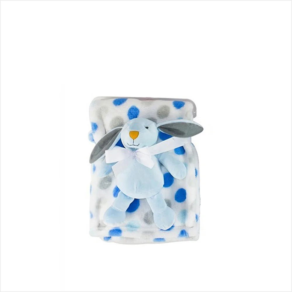 Super Soft Baby Comfort Blanket Blue Dots w/Rabbit