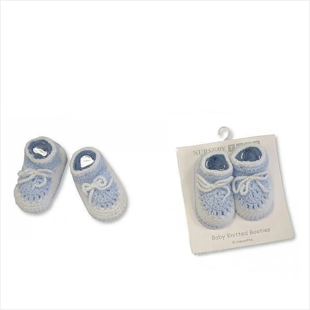 Cotton Bow Crochet Bootees Blue
