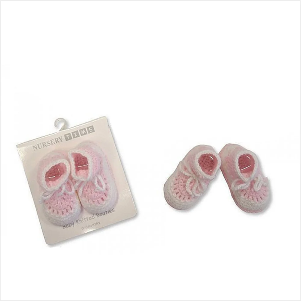 Cotton Bow Crochet Bootees Pink