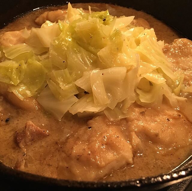 Travel with me on a nostalgia trip to a childhood midday Saturday meal&mdash;a one pot, inexpensive dish of Country Style Pork Ribs with Cornmeal Dumplings and Cabbage. It was super delish but bland in color, so I decided to update the depression era