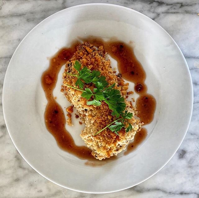 If you have some pent up energy in these trying times, check out this simple but impressive dish, PARMESAN ENCRUSTED CHICKEN WITH CUMBERLAND SAUCE, that calls for pounding the chicken. Kids will love getting in on the action. Although it does come wi