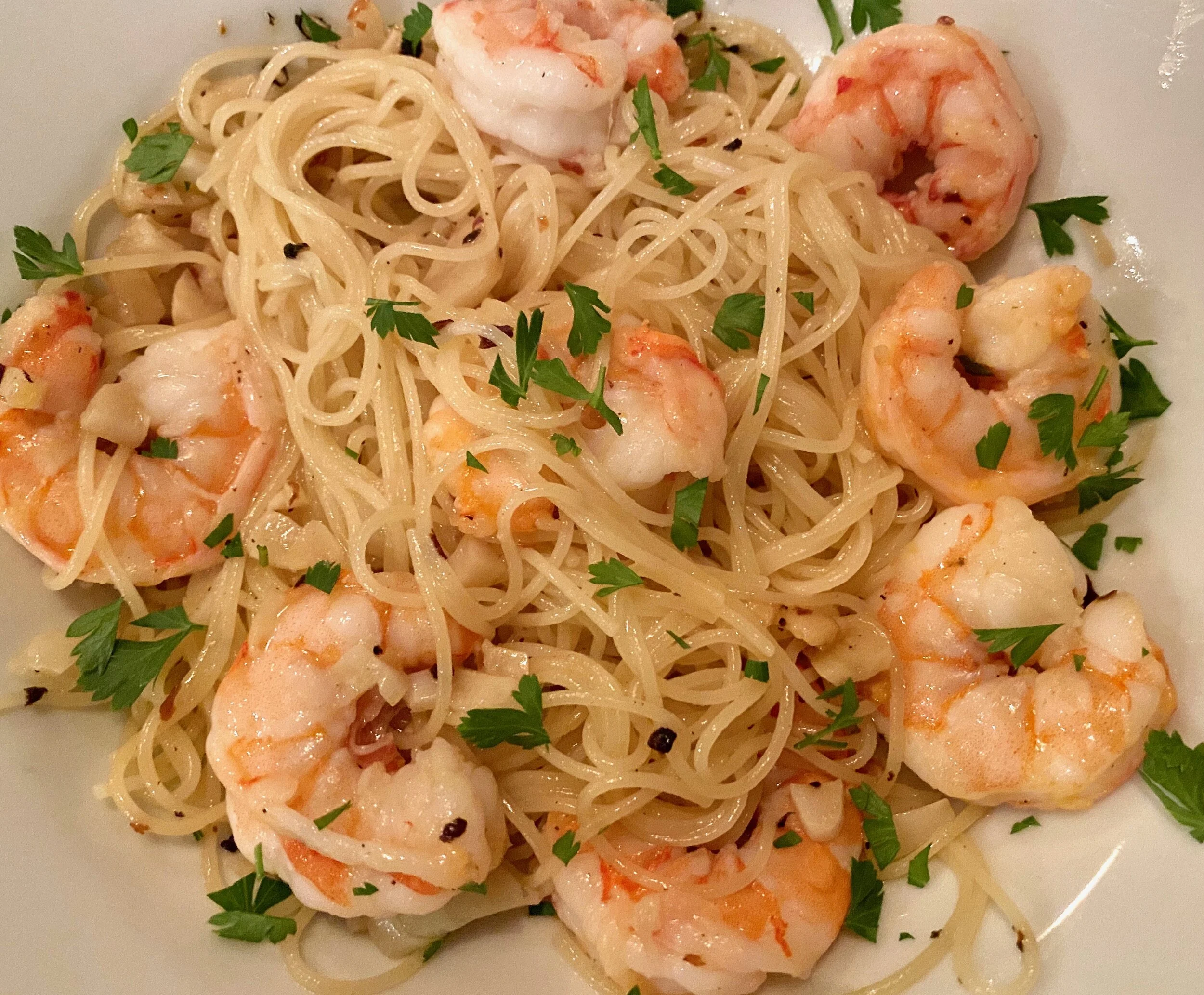 SHRIMP SCAMPI CODDLED IN ANGEL HAIR PASTA
