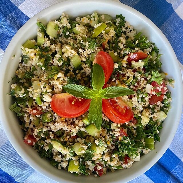 After seeing a @hoppinjohns Facebook post for Tabouleh, I have had a craving since. I had forgotten how simple to make and it is a do ahead dish. It is absolutely a most healthy accompaniment for meat, seafood, or poultry in spring and summer. An all