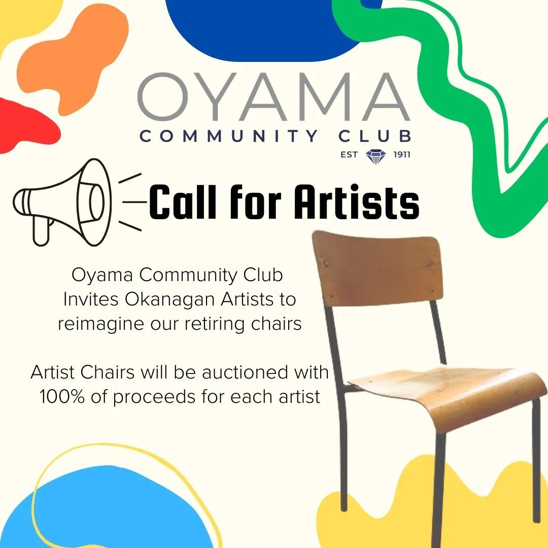 From @oyamacommunityclub &quot;We are pleased to invite Okanagan Artists to reimagine the vintage chairs that are being retired at our hall. Artists take a chair and reimagine it with their art. The finished chairs will be available for auction on Oy