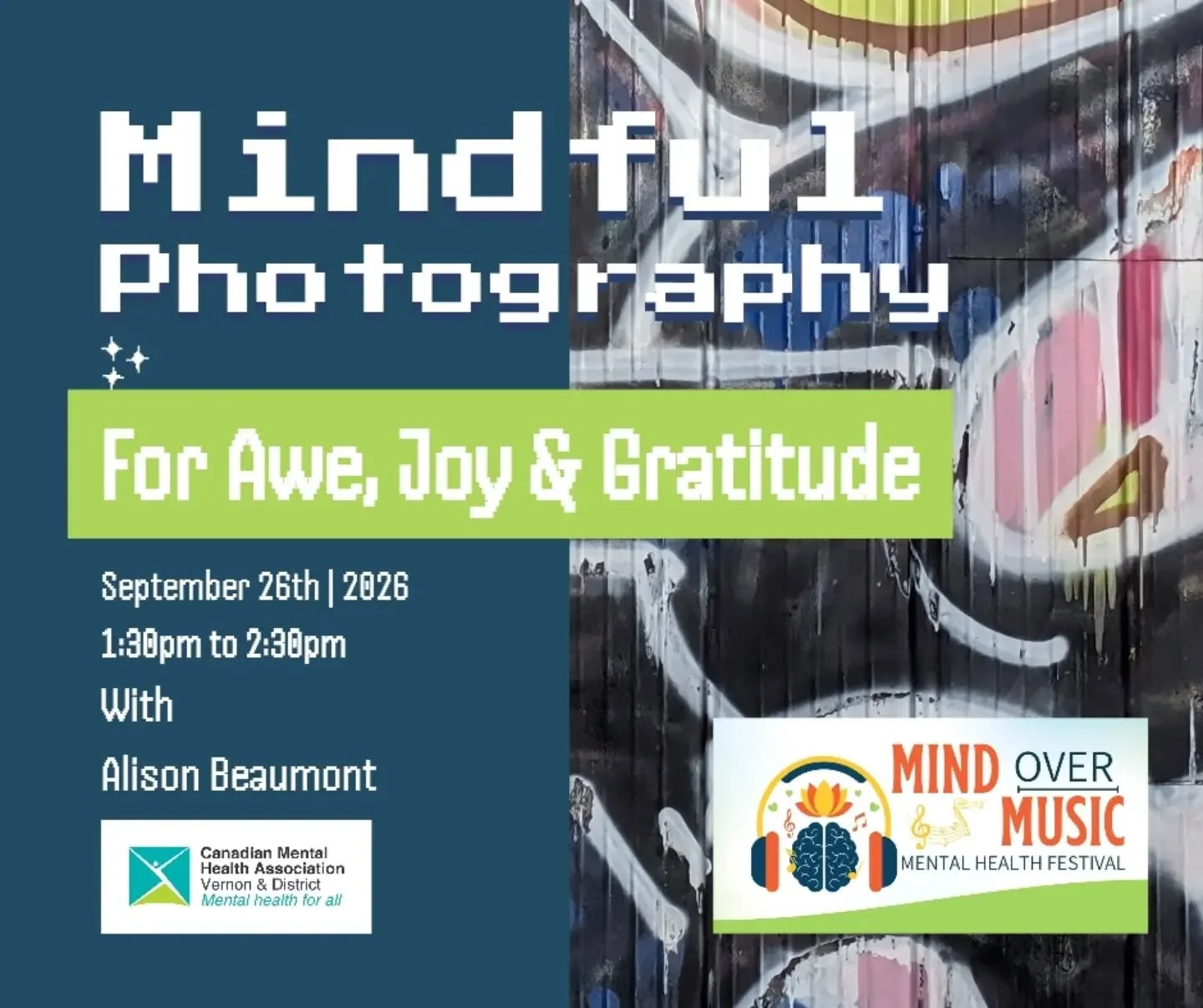Today is World Photography Day! A reminder to get out there and photograph what brings you joy.

Not sure where to start? I am excited to be hosting a workshop at #mindovermusic in Vernon this Fall hosted by @cmhavernon .

I will be running a free Mi