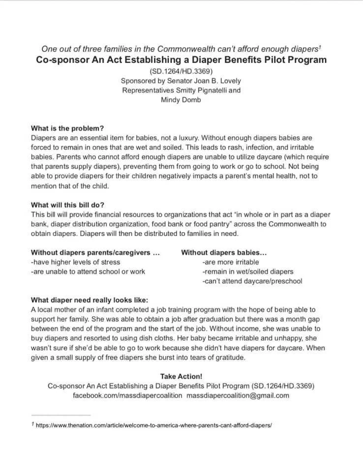  Diaper Benefits Pilot Program Bill Introduced in Massachusetts Legislature