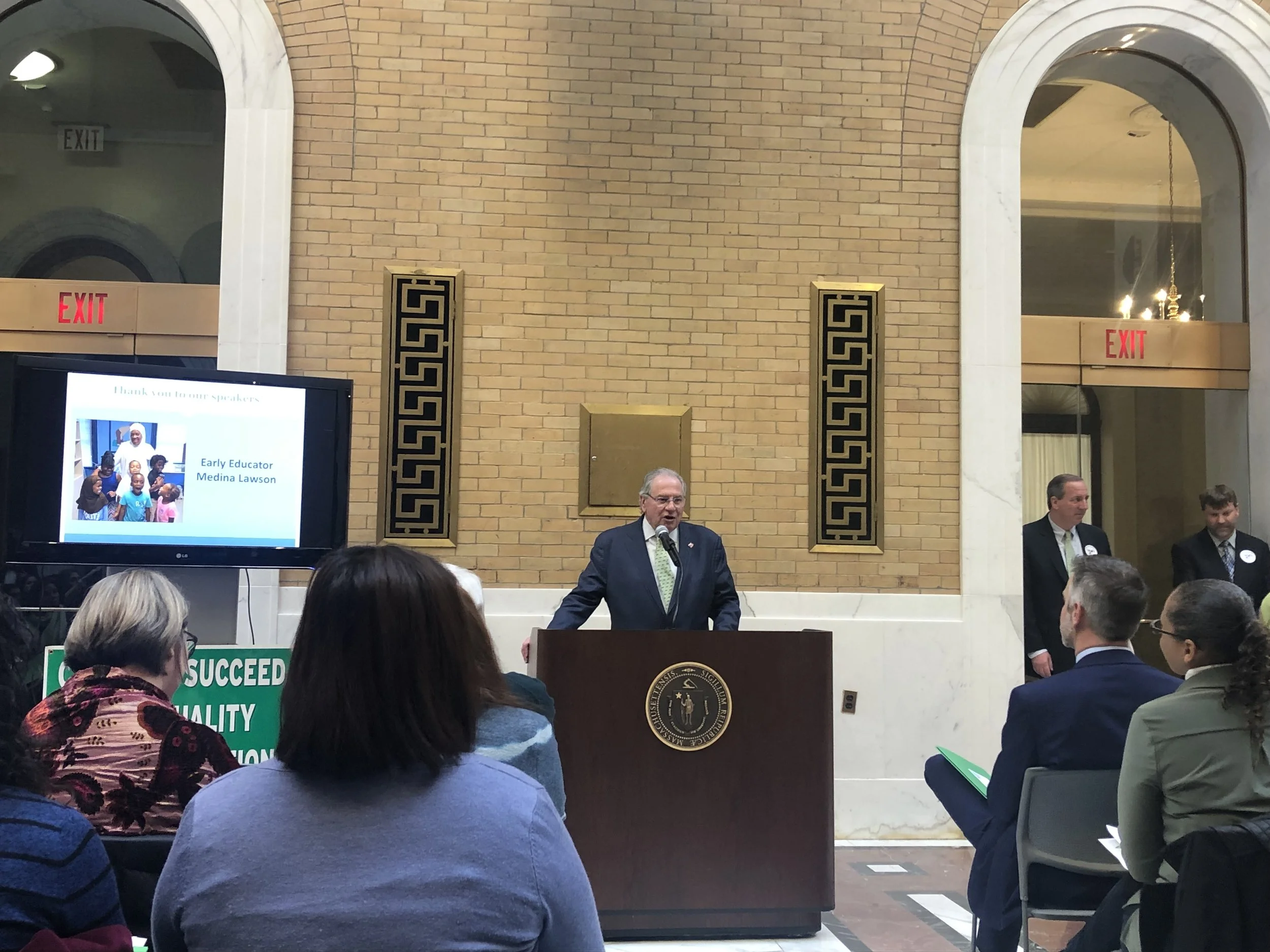 Robert DeLeo Speaker of the Massachusetts House speaking Early Education Advocacy Day at The State House 