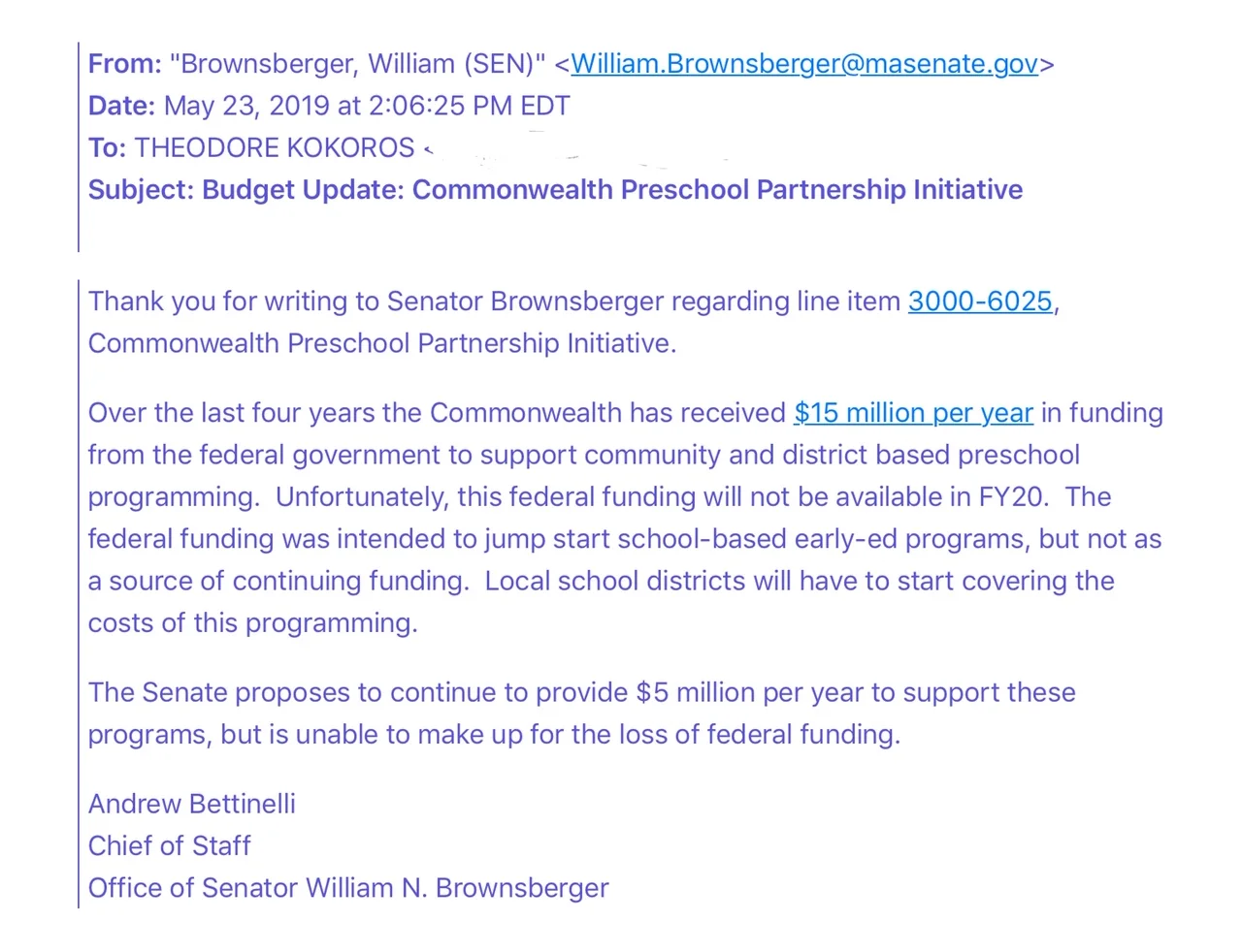Commonwealth Preschool Partnership Initiative Federal Funding Dries Up (State Makes Up A 1/3 of Funding) 