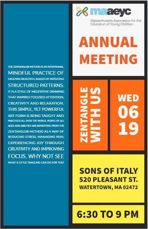 The Massachusetts Association for the Education of Young Children (MAAEYC) Annual Meeting is June 19th at 6:30pm 