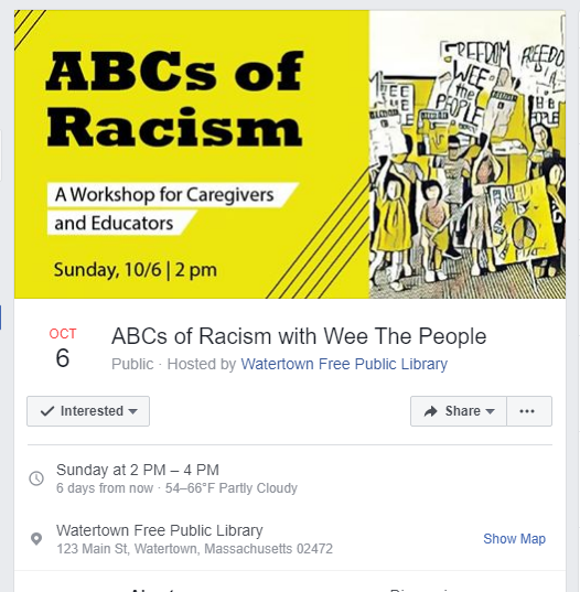 ABCs of Racism Workshop at The Watertown Public Library 