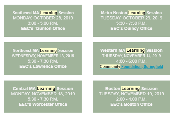 The Massachusetts Department of Early Education and Care Announces Community Learning Sessions