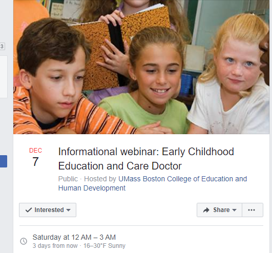 UMass Boston Offering Informational webinar: Early Childhood Education and Care Doctorate 