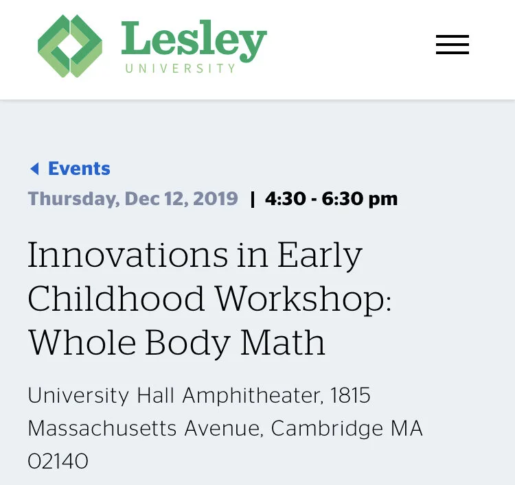 Lesley University offers “Innovations in Early Childhood Workshop: Whole Body Math”
