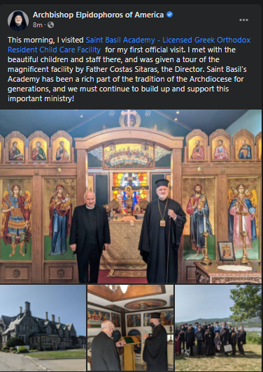 Greek Orthodox Archbishop  Elpidophoros of America visits Saint Basil Academy - Licensed Greek Orthodox Resident Child Care Facility