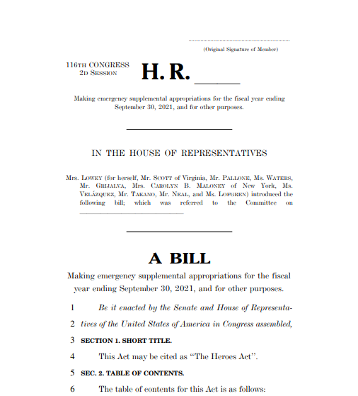 House Democrats introduce $2.2 trillion COVID-19 relief bill (The updated “Heroes Act”) with over 58.7 dollars for early childhood education and care