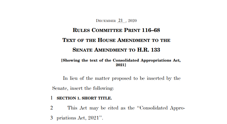 What is in the “Consolidated Appropriations Act, 2021” for Early Childhood Education and Care? 