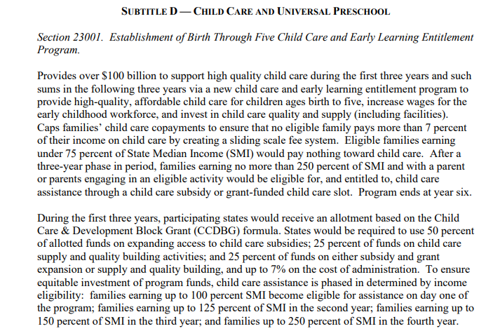 Read What Is In The “Build Back Better Bill" for ECE/ChildCare/Young Children 