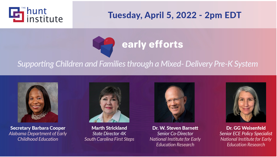 Hunt Institute Webinar: “Early Efforts | Creating Robust Mixed Delivery Pre-K Systems”