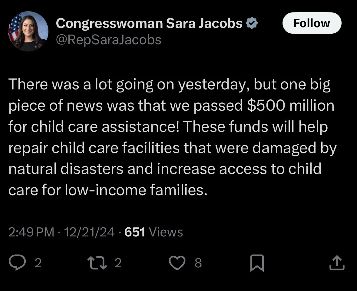 Congress Approves $500 Million for Child Care in Disaster Relief Package