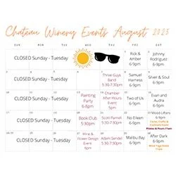 Chateau Winery & Vineyard -August Monthly Calendar