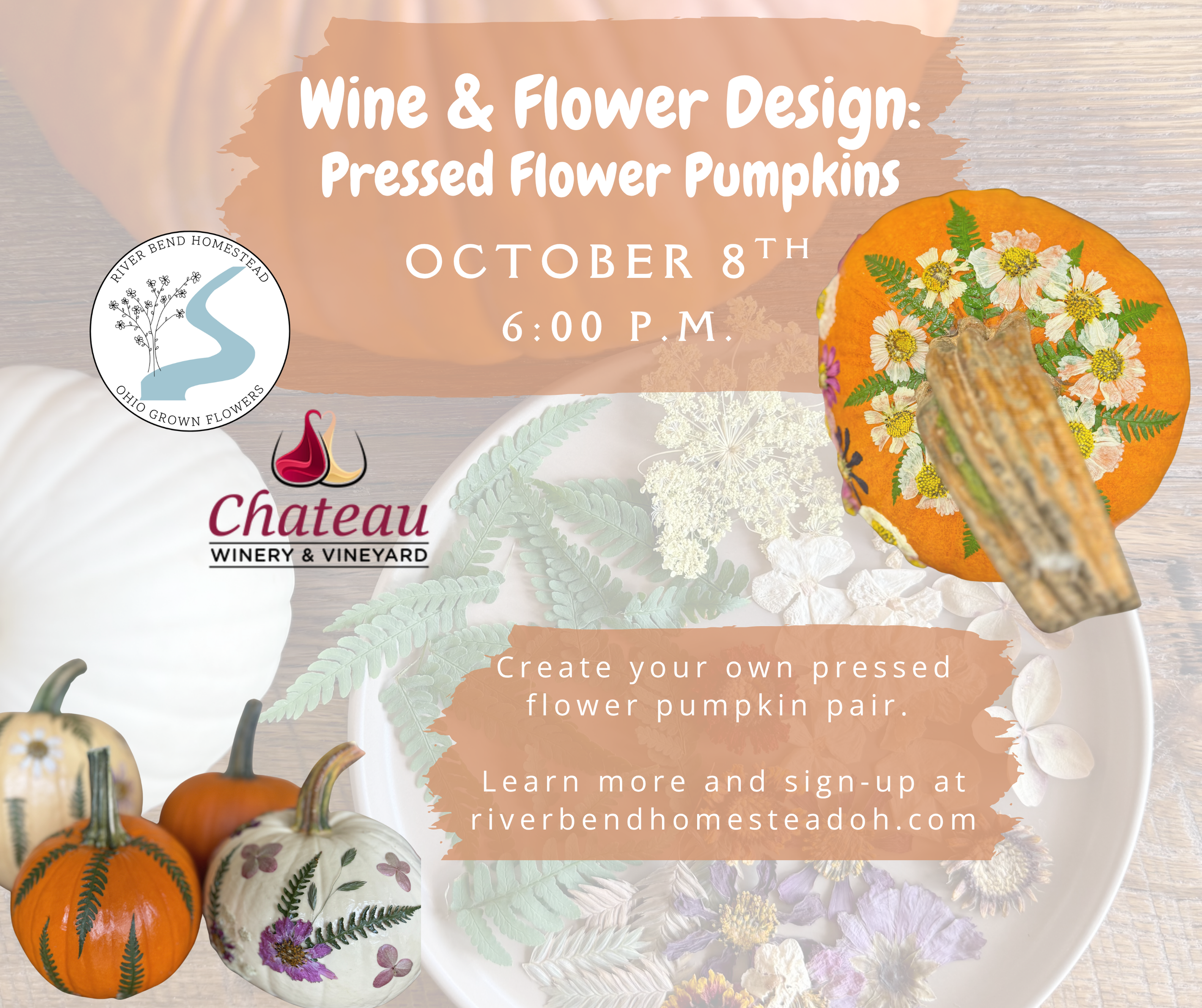 Chateau Winery &amp; Vineyard - Wine &amp; Flower Design Workshop: Pressed Flower Pumpkins 