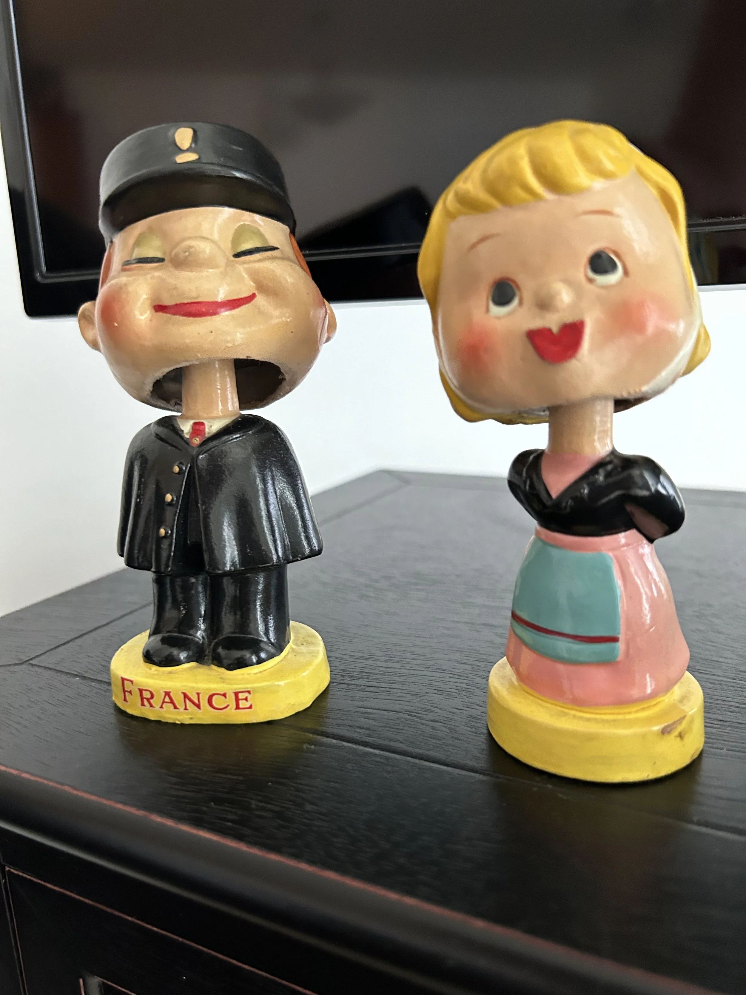 Vintage International France Happy Policemen Cheek Kissing BobbleHead Nodders