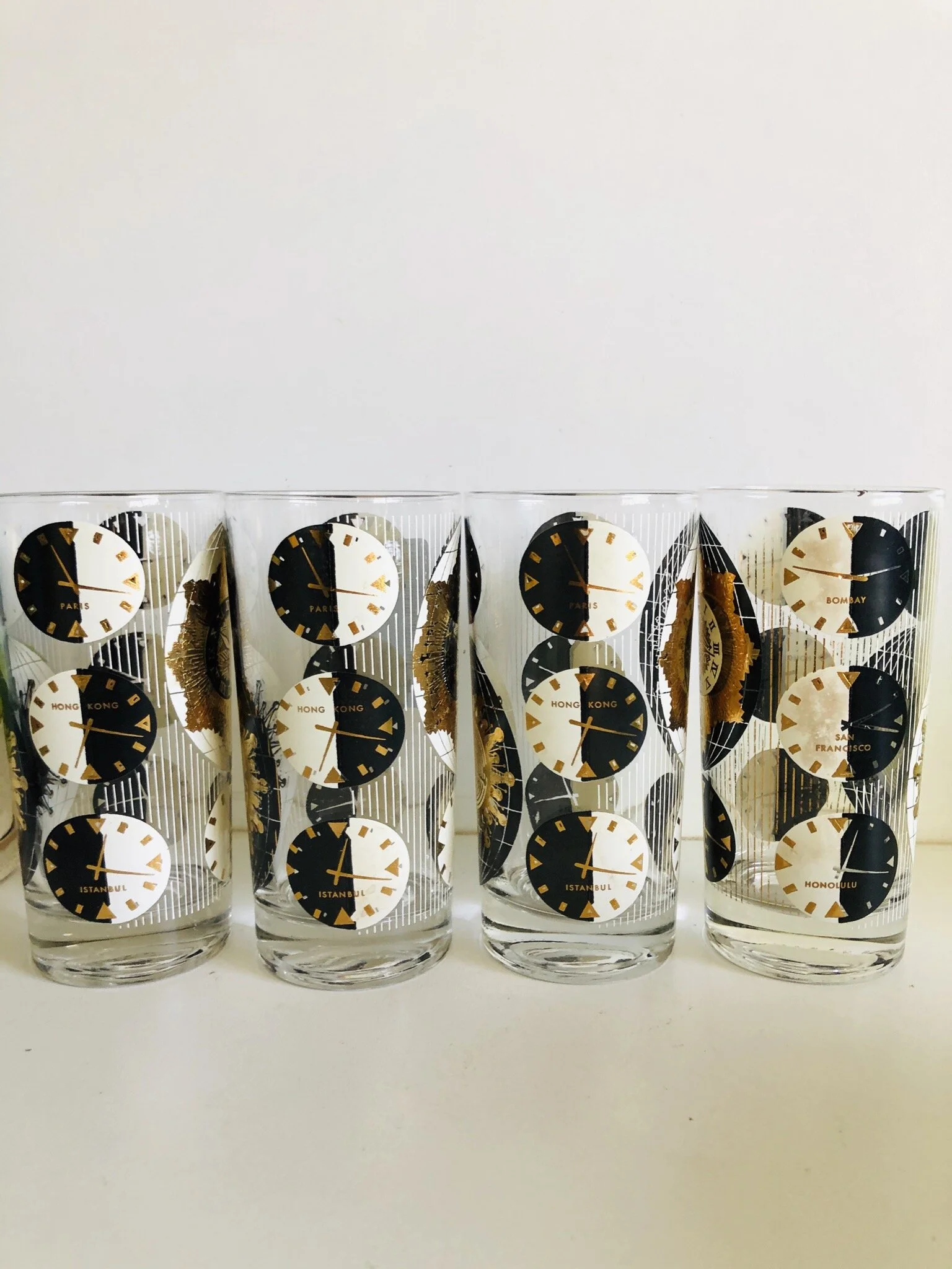 Midcentury World Clock Glassware - Set of 4